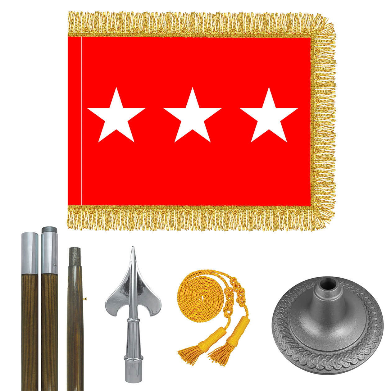 Oak And Chrome Army Lt. General Flag Kit