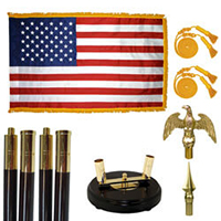 Top of the Line Mahogany Indoor Flagpole Kit with United States Flag, KUS35MEF2