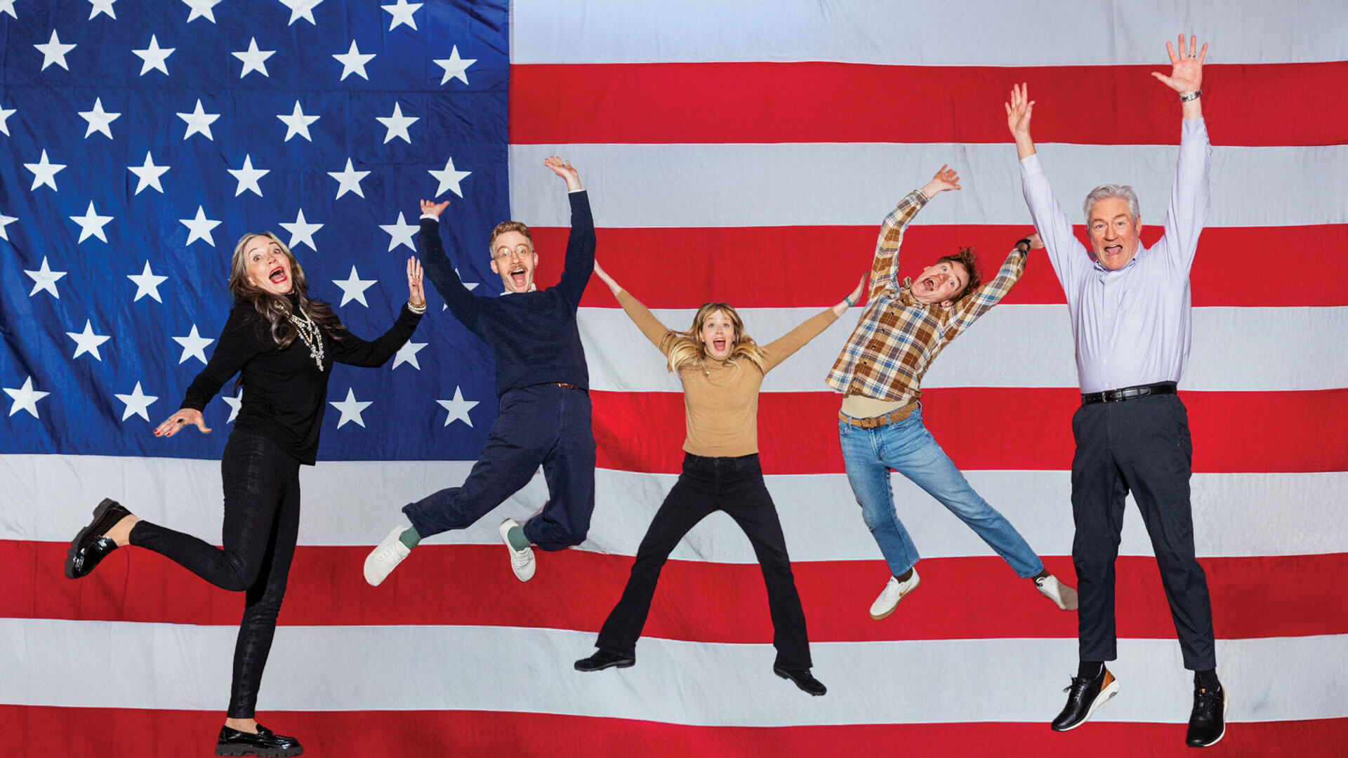 McCoy family jumps in front of American Flag
